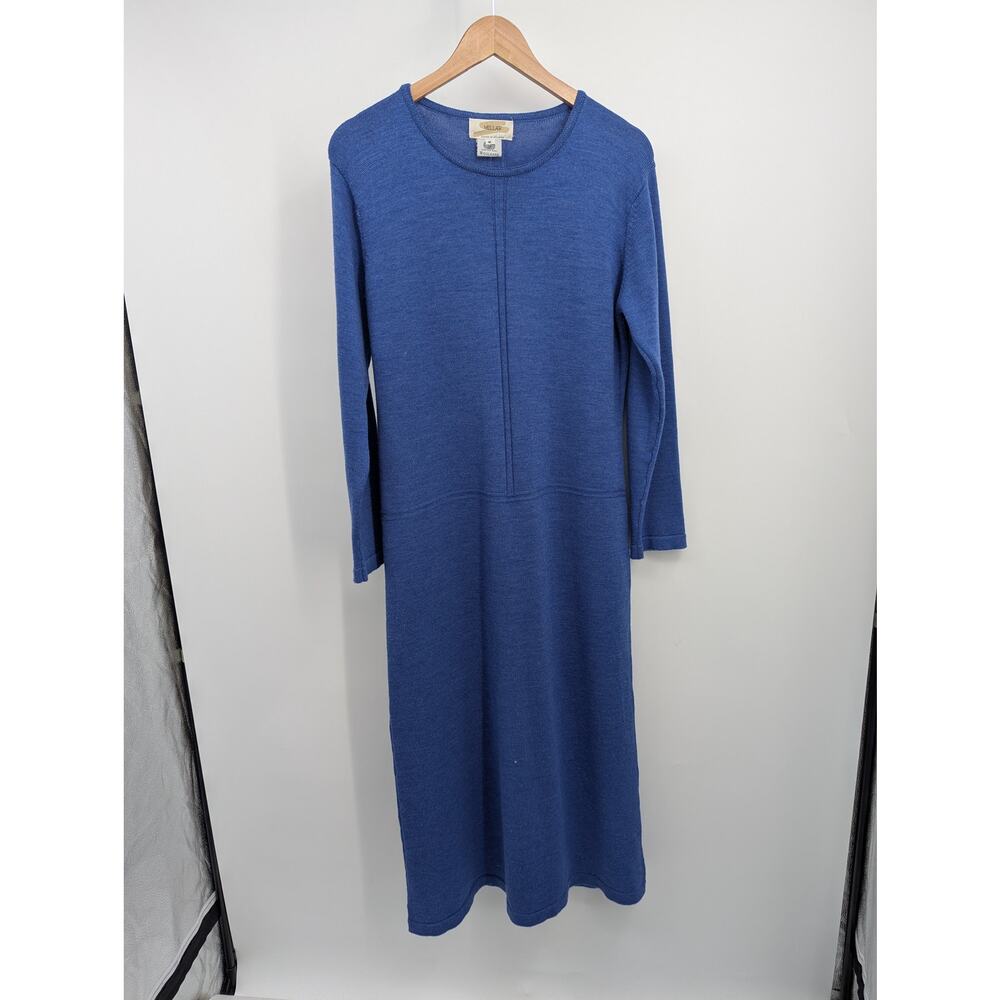 Millar Womens 100% Pure New Wool Knit Midi Dress Size M Made in Ireland Blue